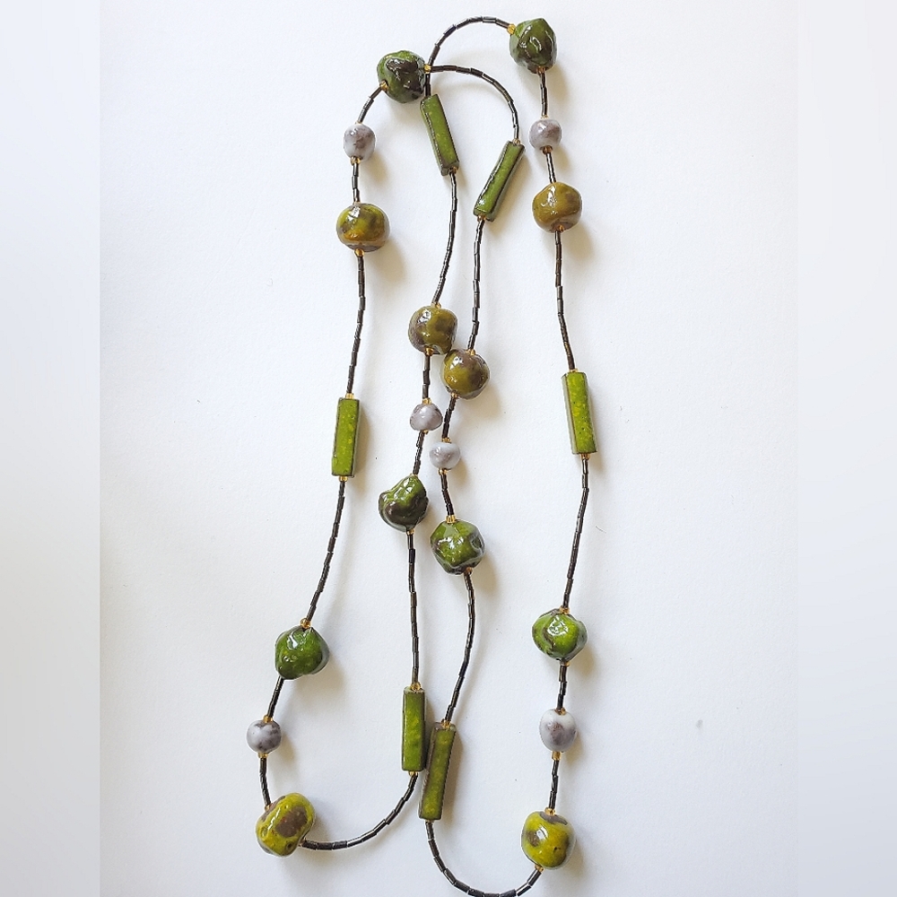 HANDMADE VINTAGE 1970's Ceramic Beaded Bohemian Wrap Necklace.